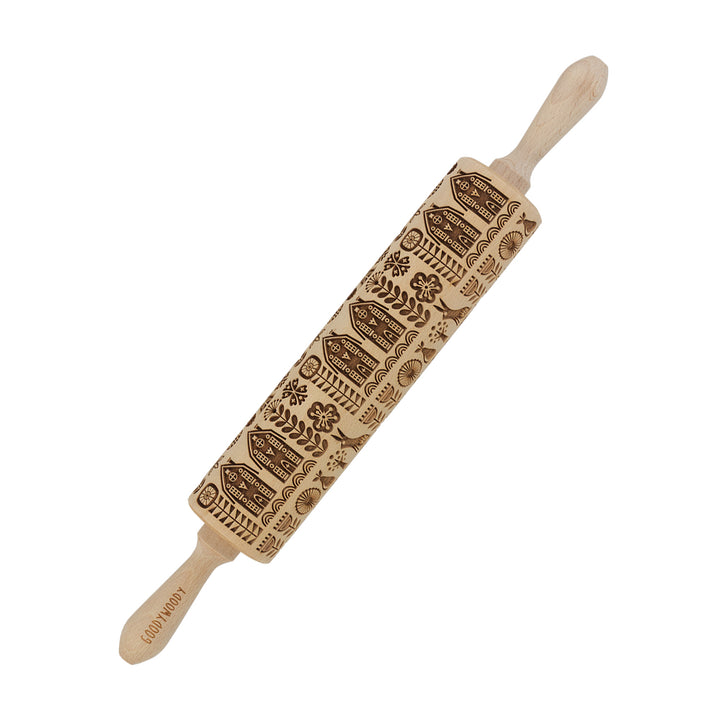 Rolo de massa gravado Goody Woody, 46 cm, madeira de faia, estilo escandinavo