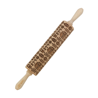Rolo de massa gravado Goody Woody, 46 cm, madeira de faia, casa escandinava