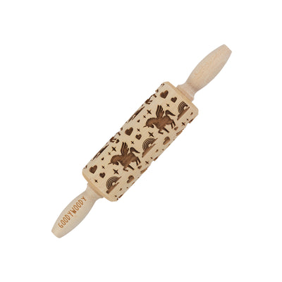 Rolo de massa gravado Goody Woody, 23,5 cm, madeira de faia, design de unicórnio