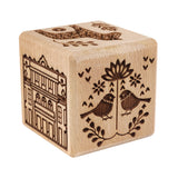Caixa para bolachas Goody Woody gravada, 6 cm, madeira de faia, 6 desenhos, estilo escandinavo