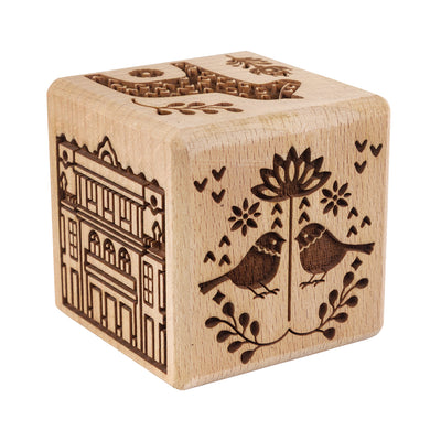 Caixa para bolachas Goody Woody gravada, 6 cm, madeira de faia, 6 desenhos, estilo escandinavo