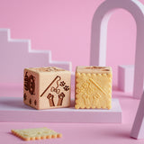 Cubo de bolo gravado Goody Woody, 6 cm, madeira de faia, 6 desenhos, gatos