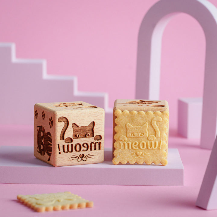 Goody Woody Cubo para tarta grabado, 6 cm, madera de haya, 6 diseños, gatos