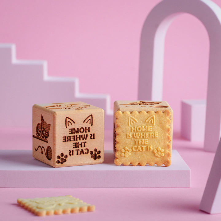 Goody Woody Cubo para tarta grabado, 6 cm, madera de haya, 6 diseños, gatos