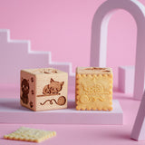 Cubo de bolo gravado Goody Woody, 6 cm, madeira de faia, 6 desenhos, gatos