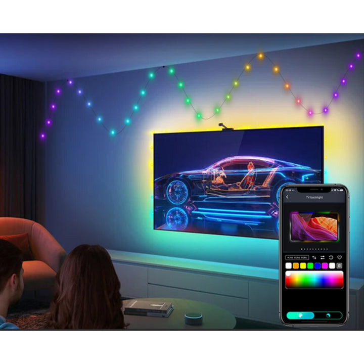 Iluminação exterior Rabalux Biri, cordão LED RGB, IP44, Wi-Fi, Bluetooth