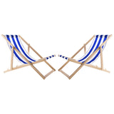 WOODOK Juego de 2 Tumbonas de Madera de Haya, Silla de Playa, Tumbona de Jardín, Patio, Balcón y Terraza, Plegable, hasta 120 kg (Rayas Azules)