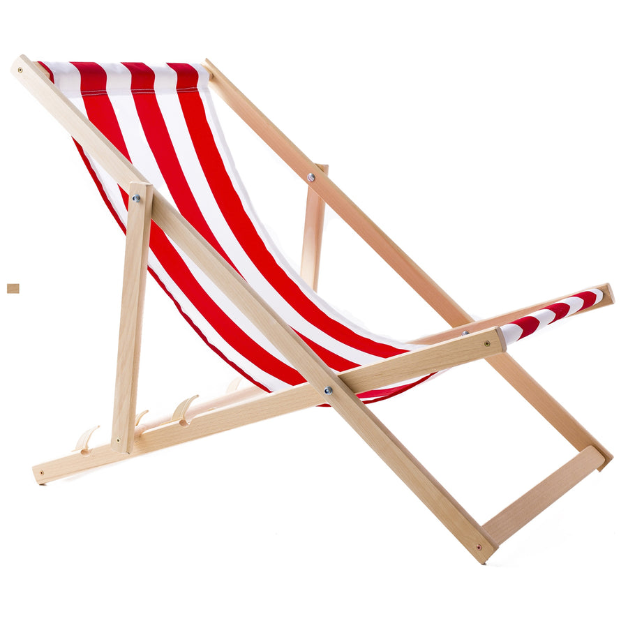 WOODOK Juego de 2 Tumbonas de Madera de Haya, Silla de Playa, Tumbona de Jardín, Patio, Balcón y Terraza, Plegable, hasta 120 kg (Rayas Rojas)