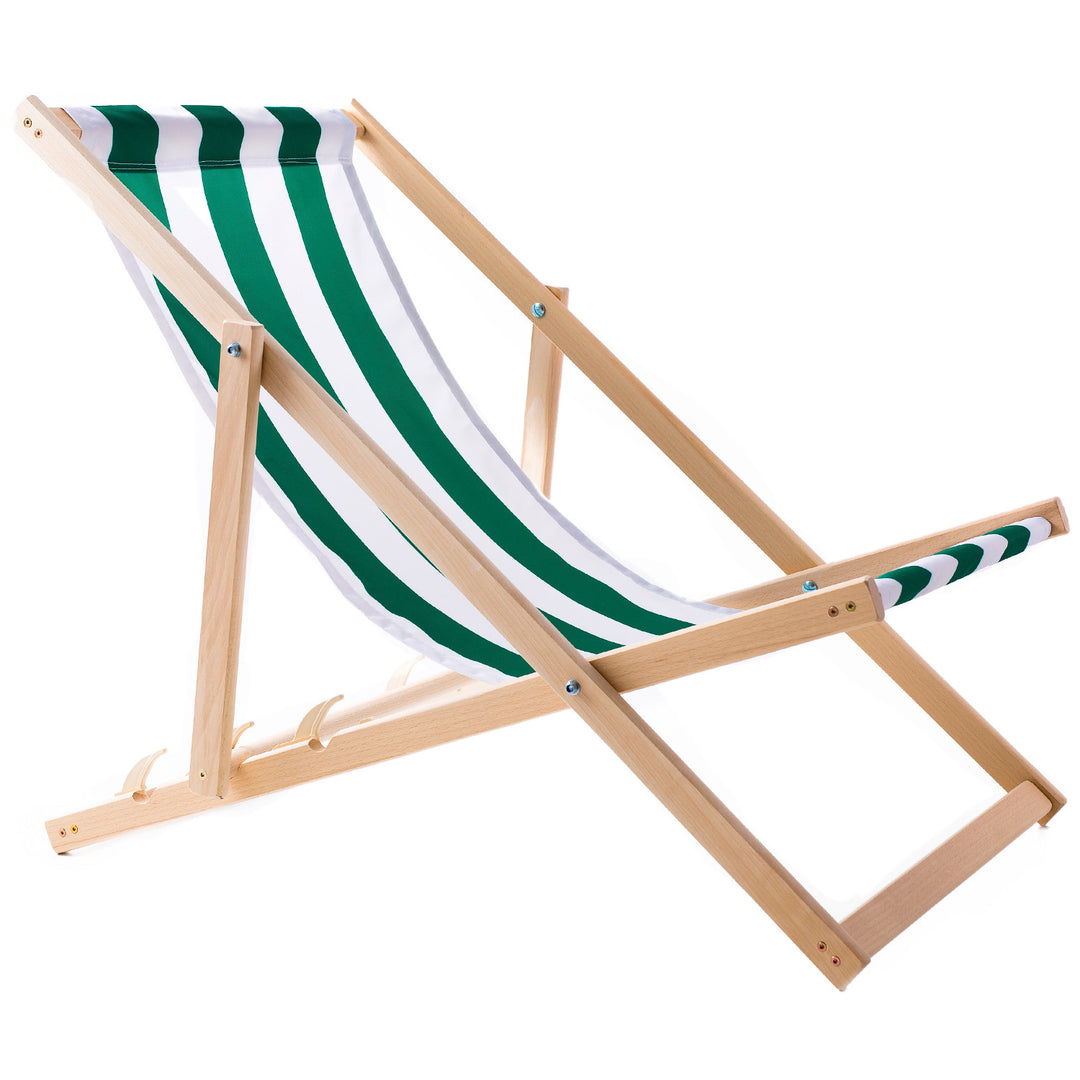 Conjunto WOODOK de 2 espreguiçadeiras em madeira de faia, cadeira de praia, espreguiçadeira de jardim, pátio, varanda e terraço, dobráveis, até 120 kg (listras verdes)