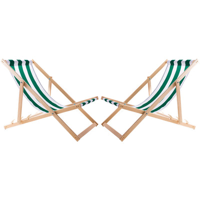 WOODOK Juego de 2 Tumbonas de Madera de Haya, Silla de Playa, Tumbona de Jardín, Patio, Balcón y Terraza, Plegable, hasta 120 kg (Rayas verdes)