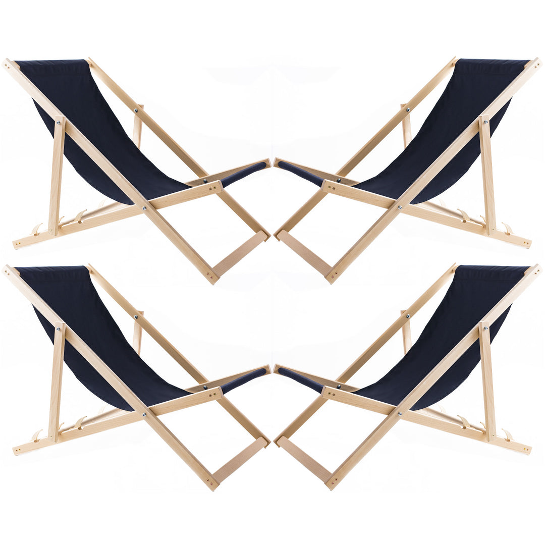 Conjunto de quatro espreguiçadeiras Woodok, azul escuro, redes montadas