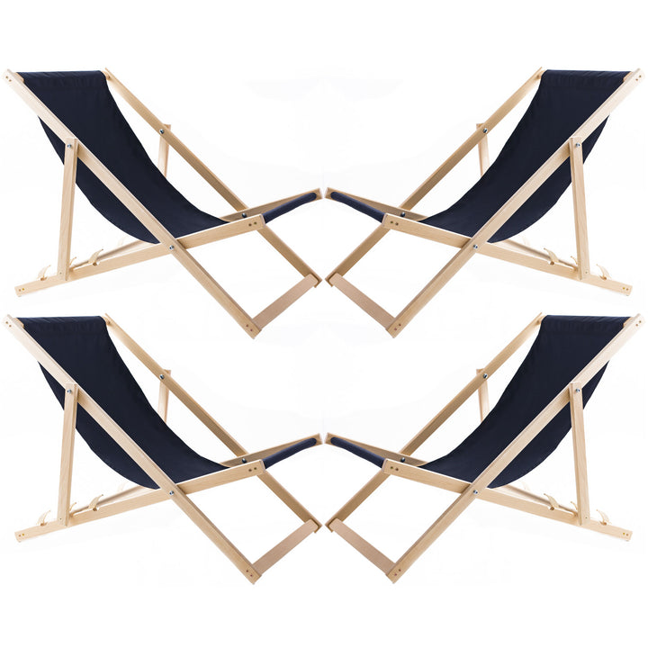 Conjunto de quatro espreguiçadeiras Woodok, azul escuro, redes montadas