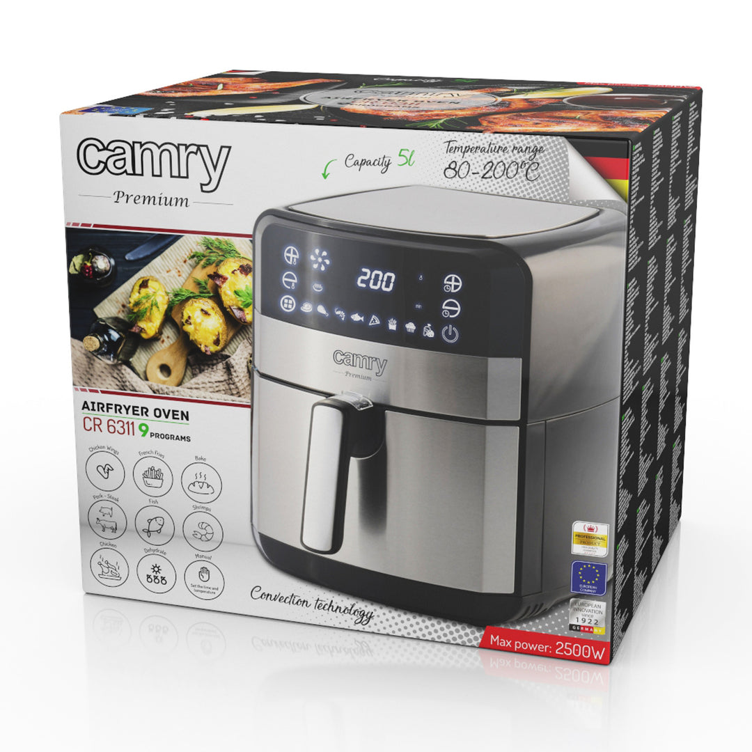 Camry CR 6311 Freidora sin grasa, 9 programas, 5,0 L, Airfryer