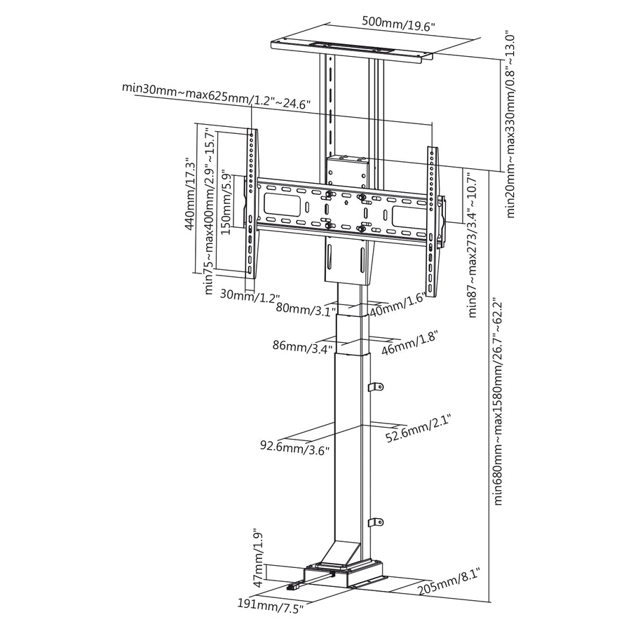 Suporte de extensão para cabo de alimentação Maclean, 37''-65'', VESA 600x400, máx. 50 kg, MC-866 + cabo 4K 3D UHD HDMI 2.0 de 1,8 m