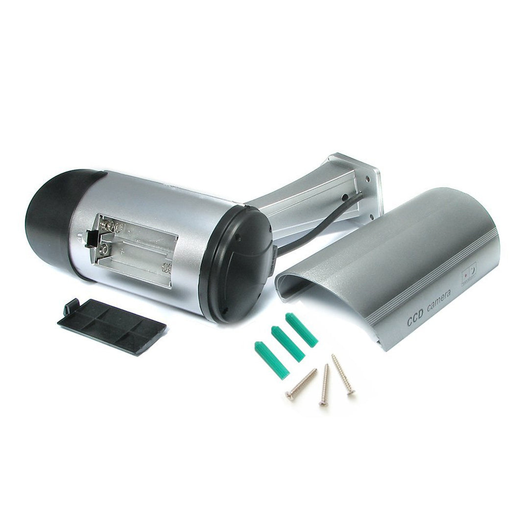 Pack de 2 câmaras falsas LED intermitentes IR1100 S para ambientes exteriores, prata