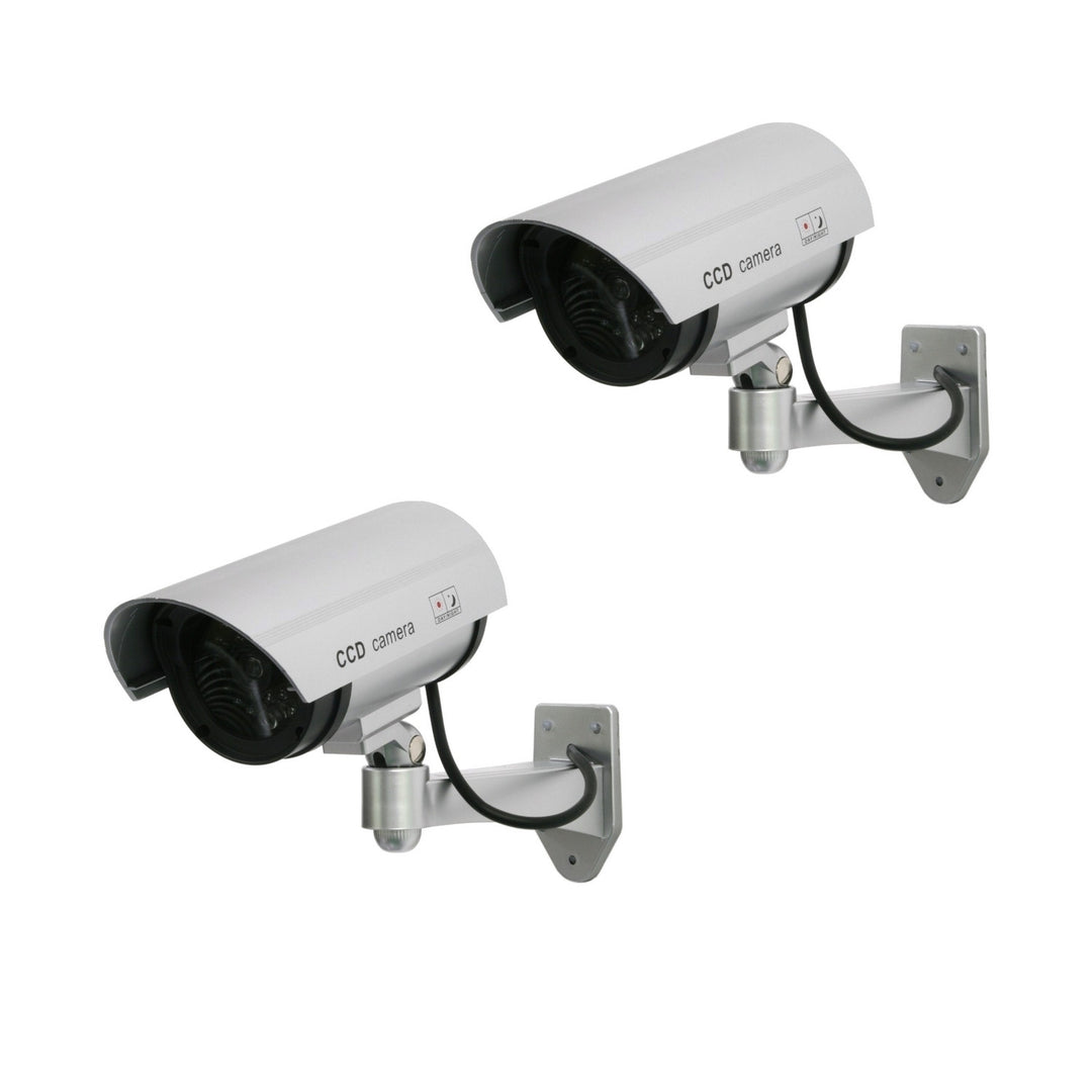 Pack de 2 câmaras falsas LED intermitentes IR1100 S para ambientes exteriores, prata