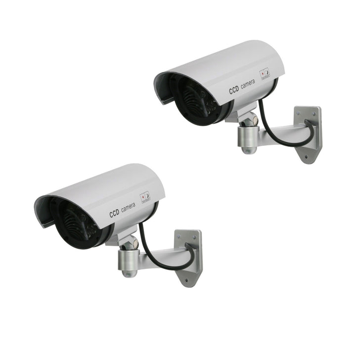 Pack de 2 câmaras falsas LED intermitentes IR1100 S para ambientes exteriores, prata