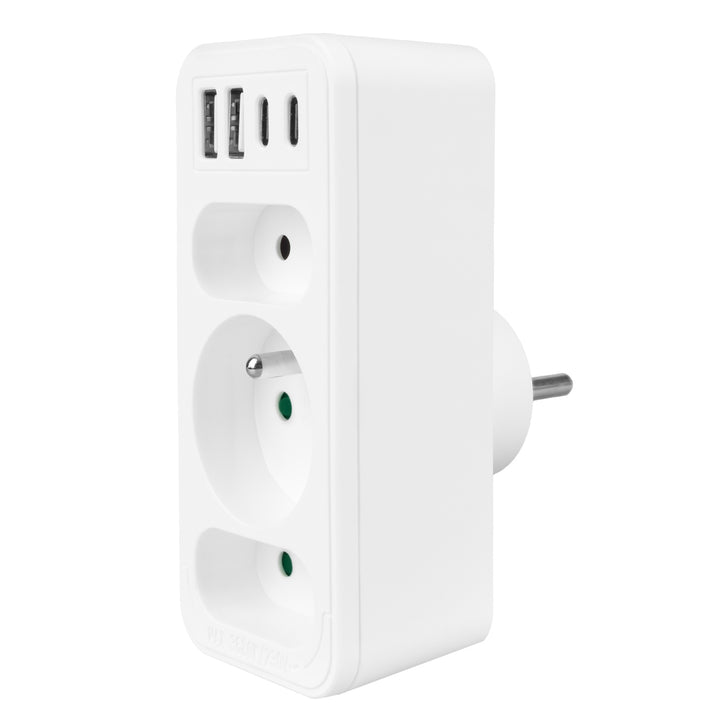 Toma de corriente x3 + 4xUSB Maclean, divisor de 3 tomas, 2xUSB A, 2xUSB C PD 20W, 1x16A + 2x6A, MCE248 F/W
