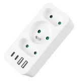 Toma de corriente x3 + 4xUSB Maclean, divisor de 3 tomas, 2xUSB A, 2xUSB C PD 20W, 1x16A + 2x6A, MCE248 F/W