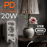 Toma de corriente x3 + 4xUSB Maclean, divisor de 3 tomas, 2xUSB A, 2xUSB C PD 20W, 1x16A + 2x6A, MCE248 F/W