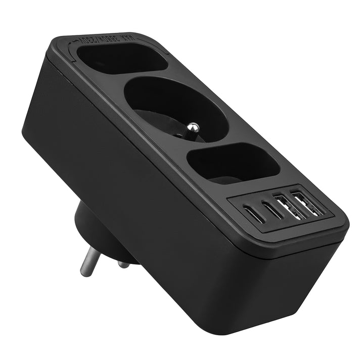 Toma de corriente x3 + 4xUSB Maclean, divisor de 3 tomas, 2xUSB A, 2xUSB C PD 20W, 1x16A + 2x6A, MCE248 F/B