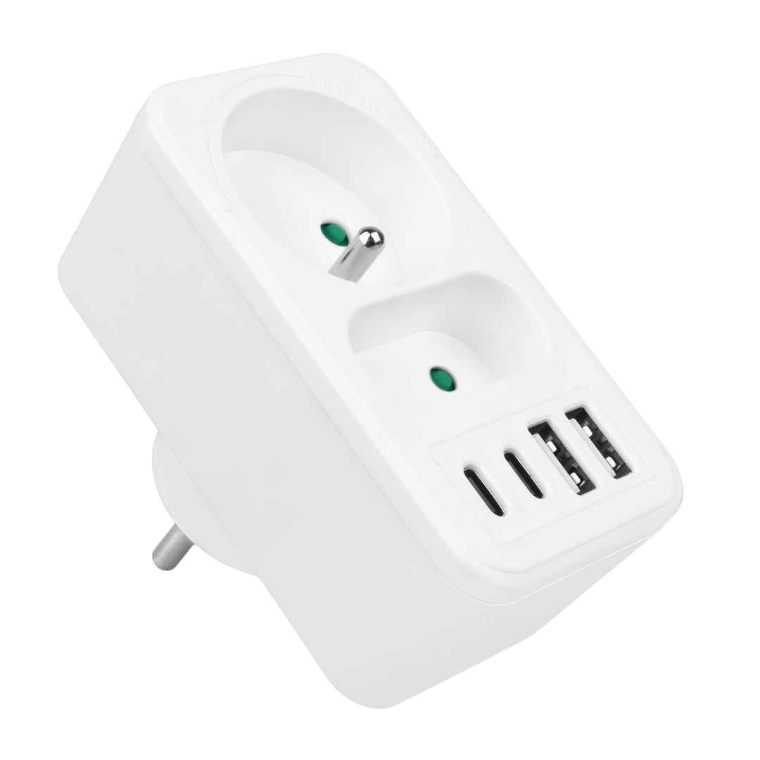 Toma de corriente Maclean x2 + 4xUSB, divisor con 2 tomas, 2xUSB A, 2xUSB C PD 20W, 1x16A + 1x6A, MCE249 F/W