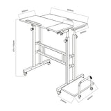 Mesa escritorio móvil para portátil Maclean, negra, tablero 80x60 cm, 50 kg máx., altura regulable 67-115 cm, MC-124 B