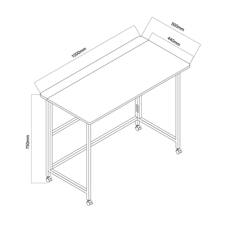 Mesa escritorio plegable Maclean, blanca, móvil, tablero 100x50cm, max. 50kg, MC-1250 W