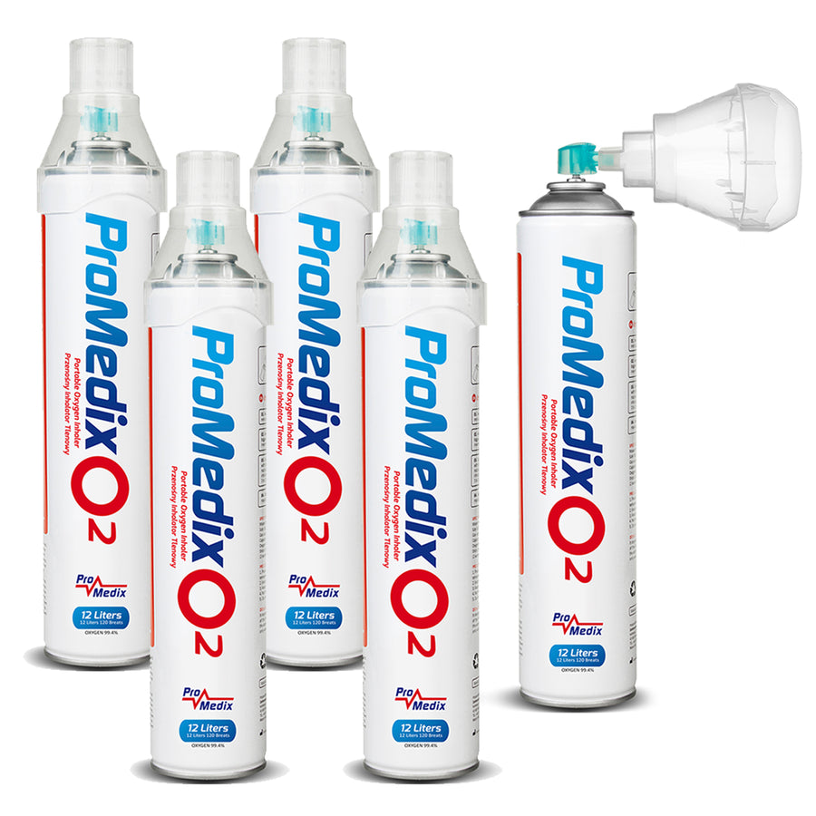 Promedix Inhalador portátil de oxígeno enlatado al 99,4% 12L, PR-994, 5 unidades