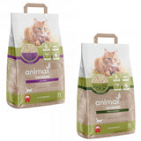 Animax Lecho aglomerante, Lavanda, triturado, 7 litros + Lecho aglomerante, Té verde, triturado, 7 litros