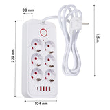 Regleta de enchufes Maclean, cable alargador de 6 tomas + 4xUSB, 110-240 V CA 50/60 Hz, 2,1 A máx. 2500 W, 1,5 m, blanco, MCE389 W