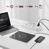 Regleta Maclean, cable alargador de 6 tomas + 4xUSB, 110-240V CA 50/60Hz, 2,1A máx. 2500W, 3m, blanco, MCE391 W