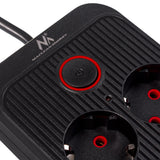 Regleta de enchufes Maclean, cable alargador de 6 tomas + 4xUSB, 110-240V CA 50/60Hz, 2,1A máx. 2500W, 3m, negro, MCE391 B