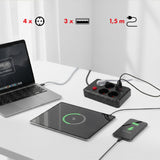 Regleta de enchufes Maclean, cable alargador de 4 tomas + 3xUSB, 110-240V CA 50/60Hz, 2,1A máx. 2500W, 1,5m, negro, MCE392 B