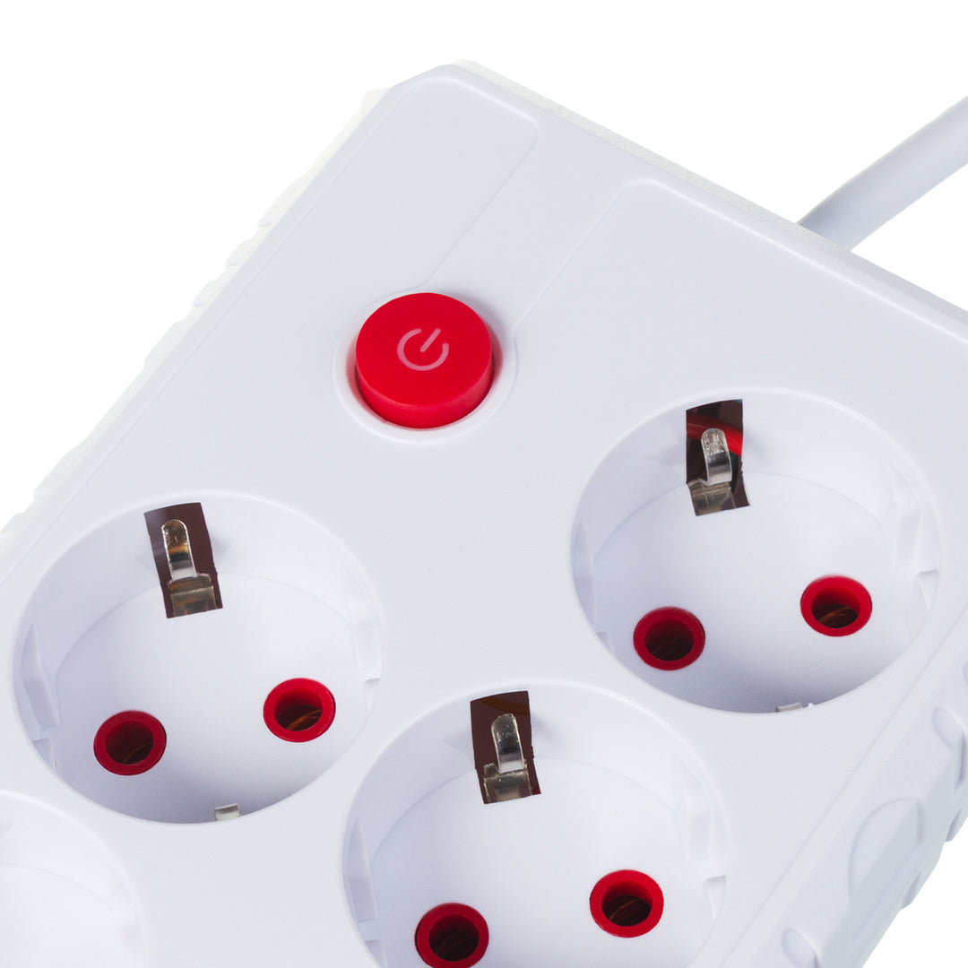 Regleta de enchufes Maclean, cable alargador de 4 tomas + 3xUSB, 110-240 V CA 50/60 Hz, 2,1 A máx. 2500 W, 3 m, blanco, MCE393 W