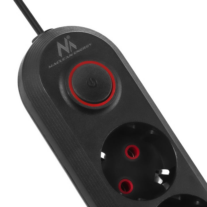 Regleta de enchufes Maclean, cable alargador de 3 tomas + 3xUSB, 110-240V CA 50/60Hz, 2,1A máx. 2500W, 1,5m, negro, MCE394 B