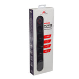 Regleta Maclean, cable de extensión de 5 tomas + 3xUSB, 110-240V CA 50/60Hz, 2,1A máx. 2500W, 1,5m, negro, MCE395 B