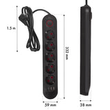 Regleta Maclean, cable de extensión de 5 tomas + 3xUSB, 110-240V CA 50/60Hz, 2,1A máx. 2500W, 1,5m, negro, MCE395 B