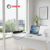 Regleta Maclean, cable de extensión de 5 tomas + 3xUSB, 110-240V CA 50/60Hz, 2,1A máx. 2500W, 1,5m, negro, MCE395 B