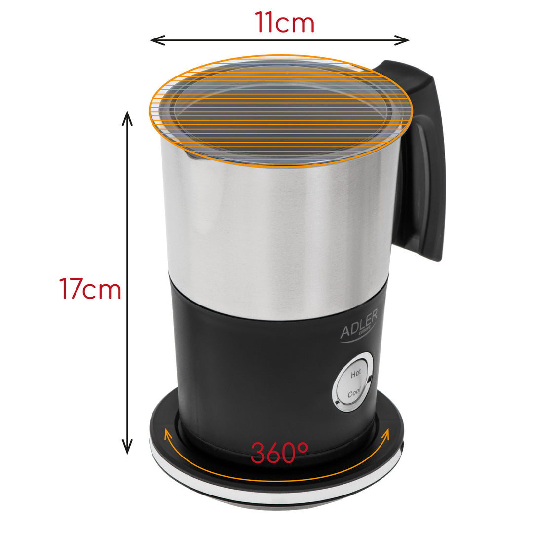 Espumador de leite Adler, elétrico, quente e frio, máx. 1000 W, AD 4497