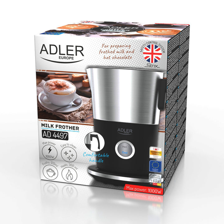Espumador de leite Adler, elétrico, quente e frio, máx. 1000 W, AD 4497