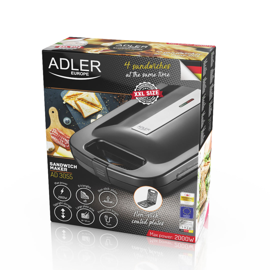 Sanduicheira Adler AD 3055 preta de 2000 W para 4 sanduíches