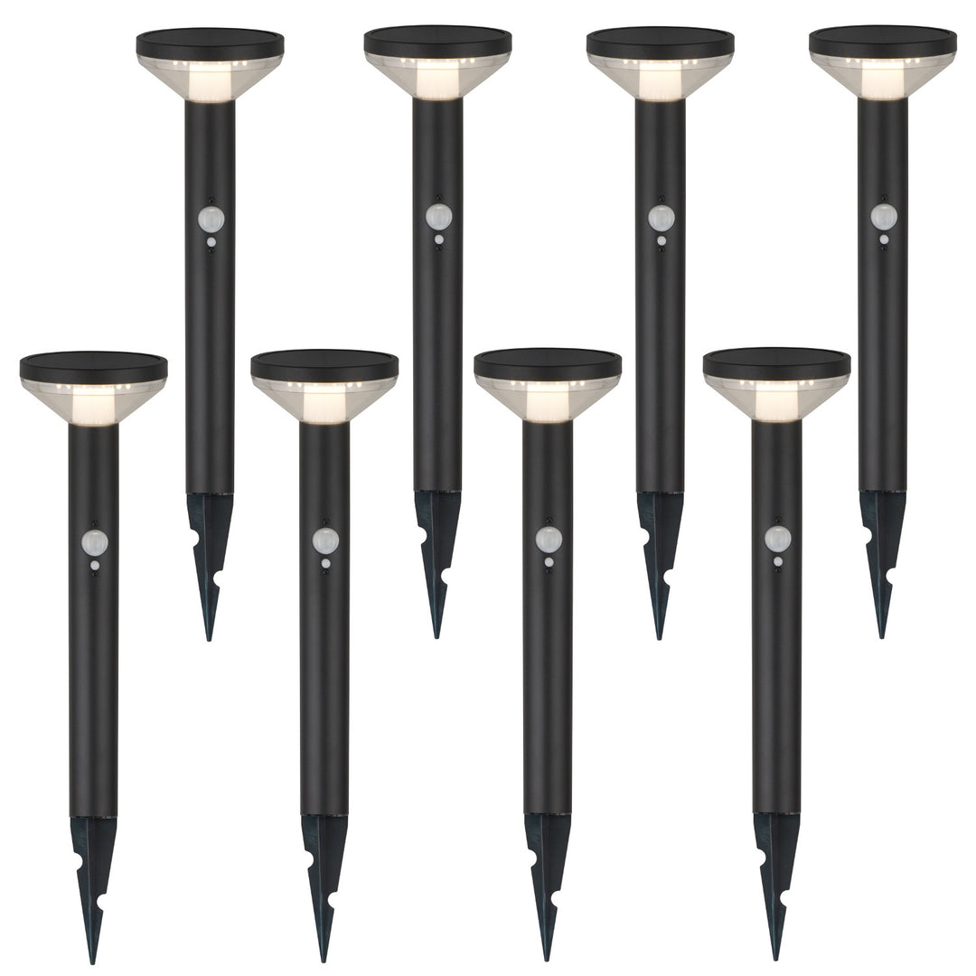 Maclean MCE465 B Solar LED Light, con sensor, 3 modos, enchufable, Li-ion 18650, IP44, 3.7V, 1200 mAh, Negro, 8 piezas