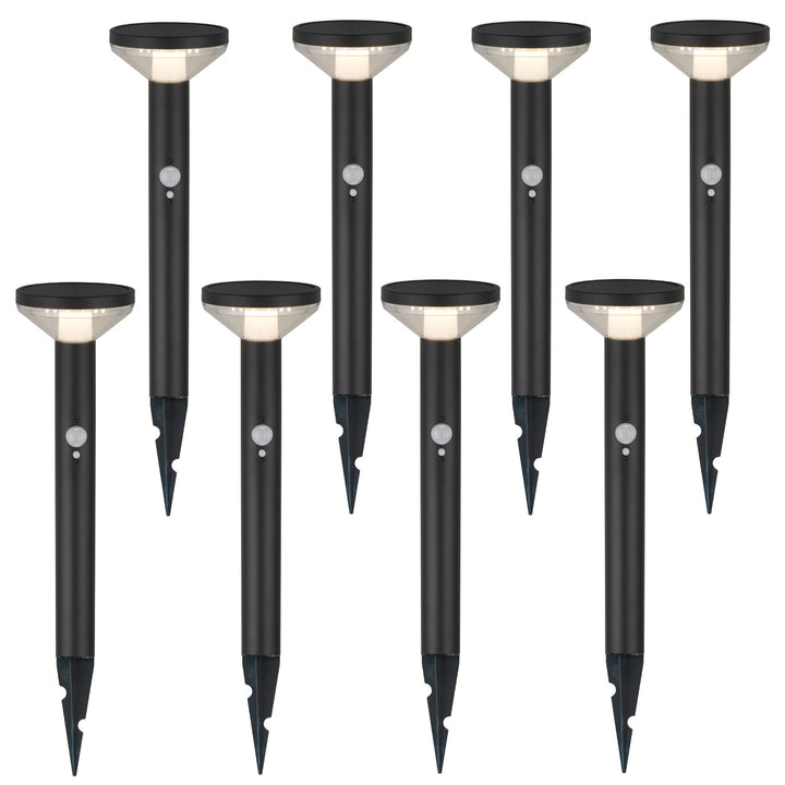 Maclean MCE465 B Solar LED Light, con sensor, 3 modos, enchufable, Li-ion 18650, IP44, 3.7V, 1200 mAh, Negro, 8 piezas