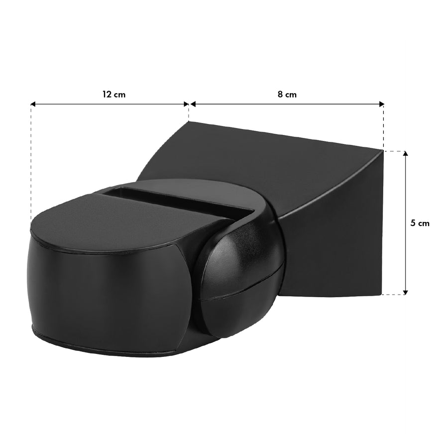 Sensor de movimiento PIR Maclean, infrarrojos, IP65, negro con cubierta negra, alcance 12 m, MCE201 B/B