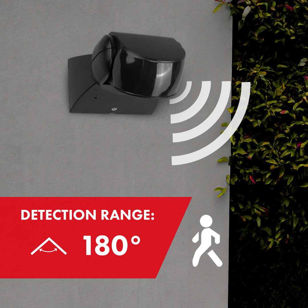 Sensor de movimiento PIR Maclean, infrarrojos, IP65, negro con cubierta negra, alcance 12 m, MCE201 B/B