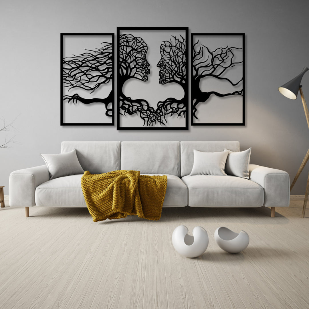 Pintura vazada Eyoka, decoração de parede 3D, pintura 3D "Rostos de árvores" 180x100cm Preto