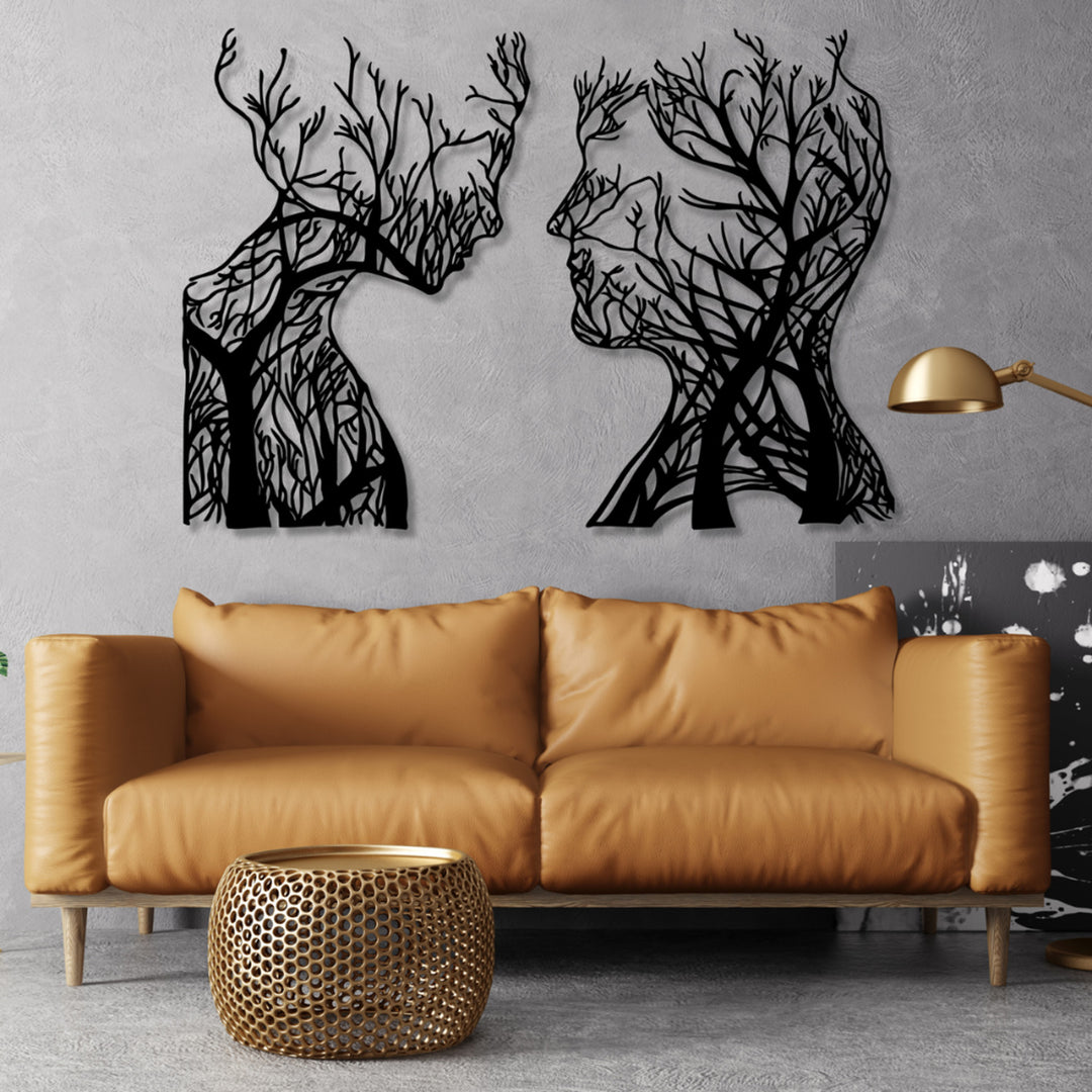 Cuadro calado, decoración mural 3D, cuadro 3D "Cabezas de árboles" 95x67cm Negro