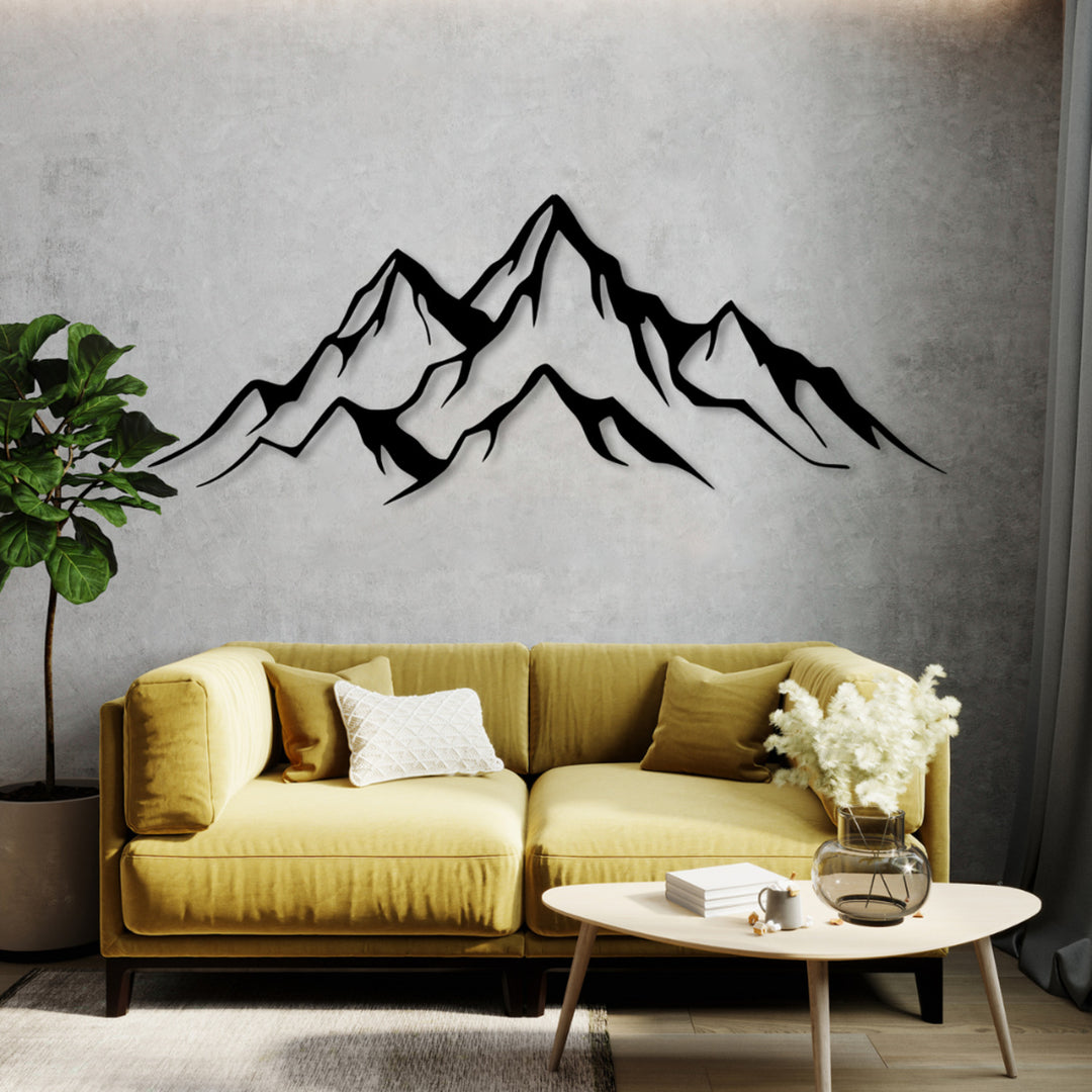 Cuadro calado, decoración mural 3D, cuadro 3D "Panorama de las montañas" 100x34cm Negro