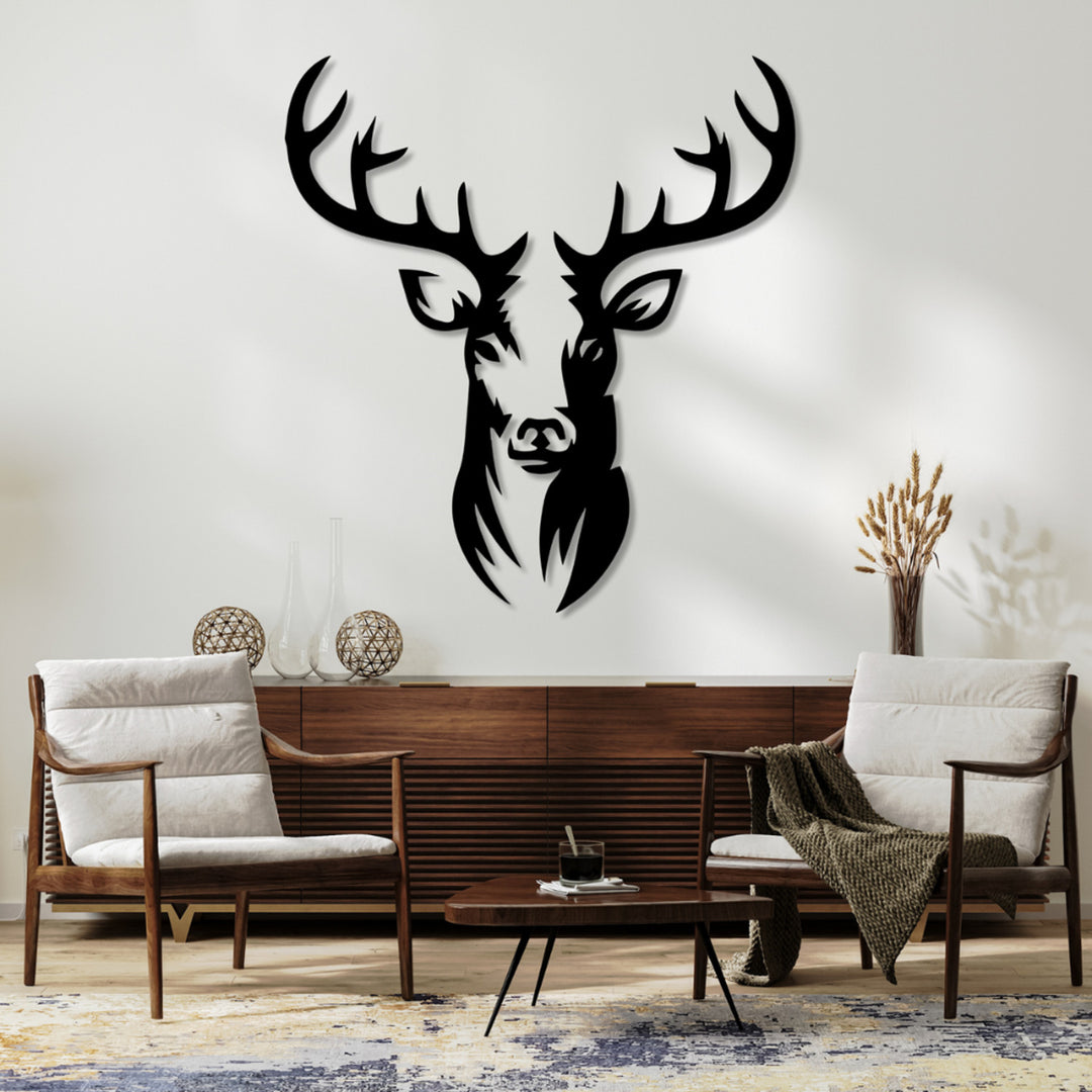 Eyoka Cuadro calado, Decoración mural 3D, Cuadro 3D "Ciervo" 70x65cm Negro